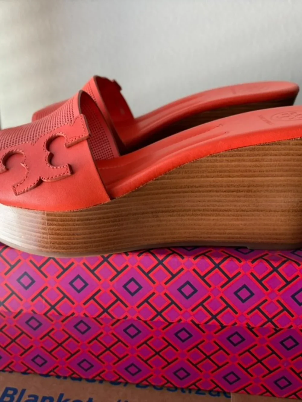 Tory Burch Ines 80mm Wedge Slide Sandals - Bright Orange